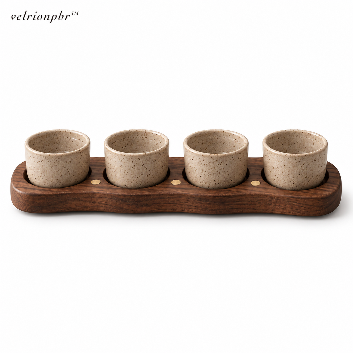 Coffee Flight Tasting Rail with four mini cups on a white background
