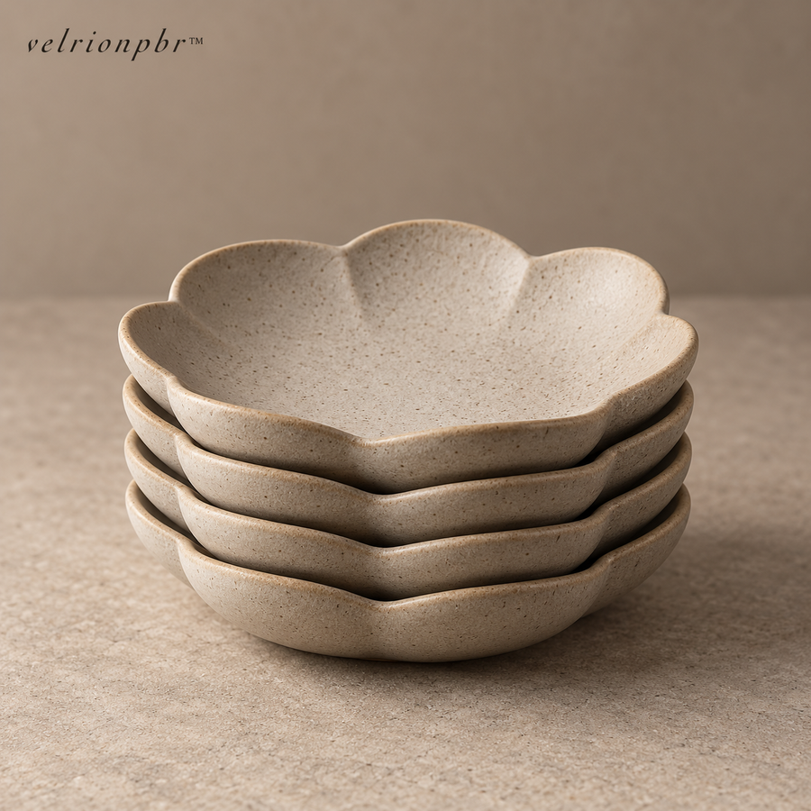 Bloomstack five-piece tasting plate set arranged as a sculptural stack and single flower-shaped plate