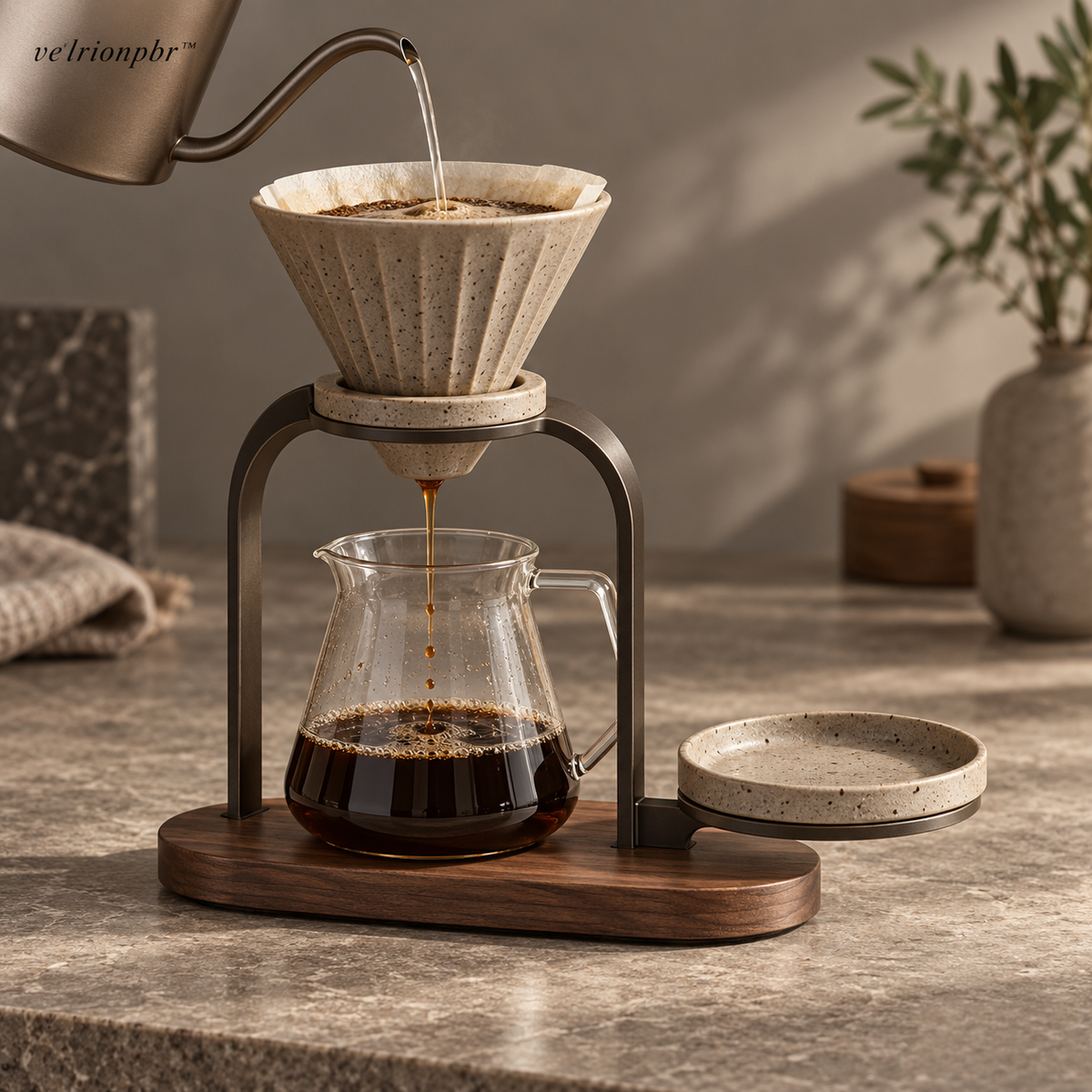 Velrionpbr Pourline Coffee Dripper Stand with detachable catch plate, main product view