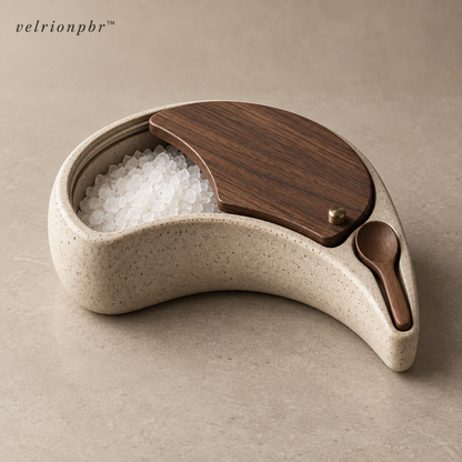 Velrionpbr Crescent Salt Cellar with sliding lid and spoon dock, main product view