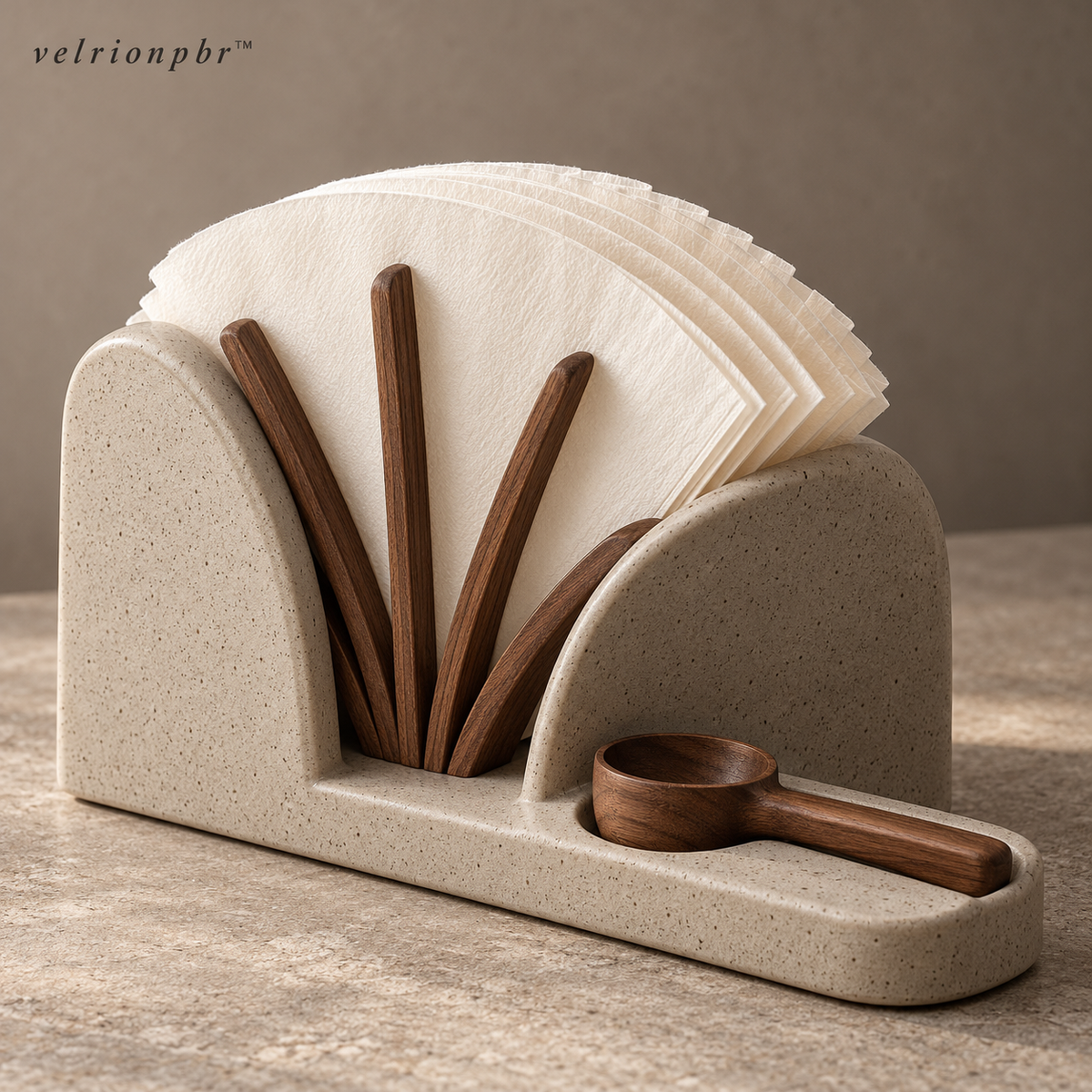 Velrionpbr Fan Vault Coffee Filter Holder with integrated scoop dock, main product view