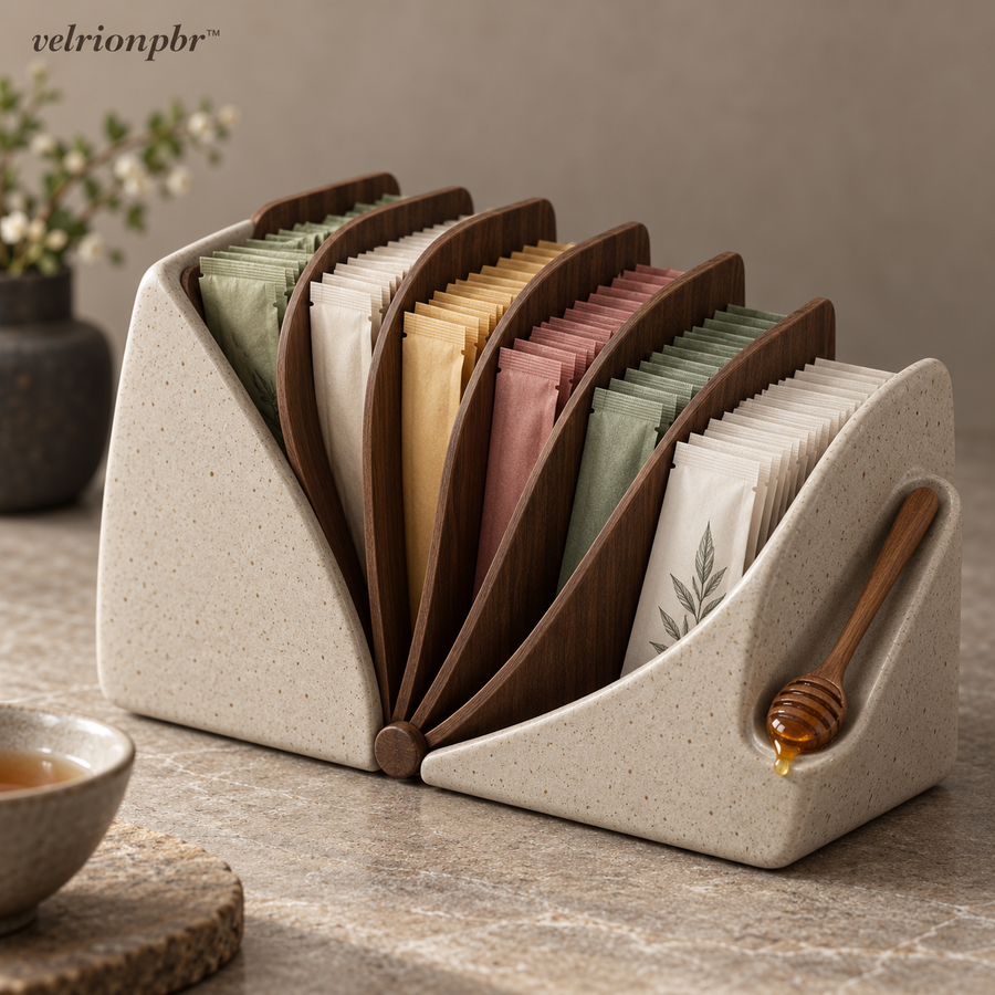 Velrionpbr Fanfold Tea Sachet Archive with honey spoon rest, main product view