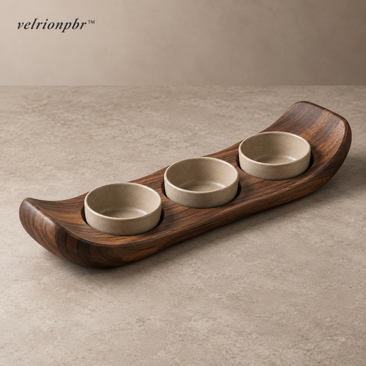 Velrionpbr Tidal Bridge Mezze Board with Three Nested Dip Cups, main product view