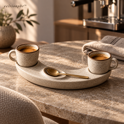 Crescent Espresso Pairing Set styled for a quiet coffee moment at home