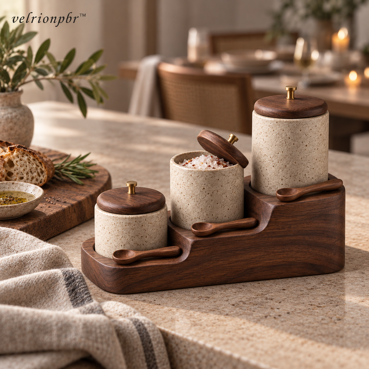 Stairstep Spice Cellar Trio arranged on a kitchen counter
