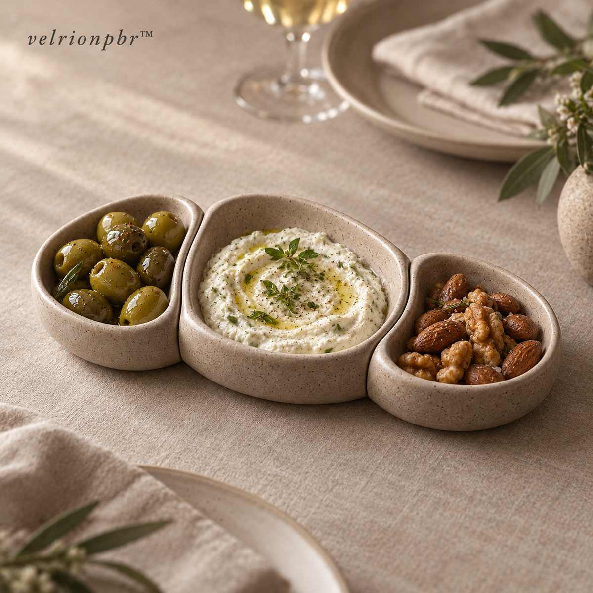 Pebblelink condiment pods styled for serving at a dining table