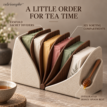 Fanfold Tea Sachet Archive showing divided tea storage and honey spoon rest