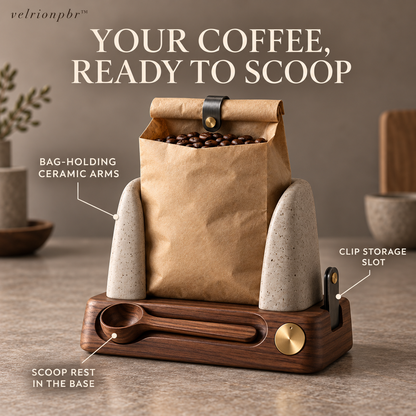 Brew Dial Coffee Bag Dock showing its dock, scoop, and clip features