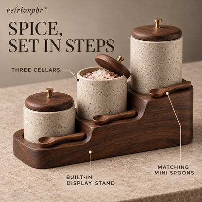 Stairstep Spice Cellar Trio showing three jars arranged at different heights