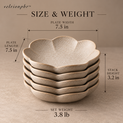 Bloomstack tasting plate set size and weight details