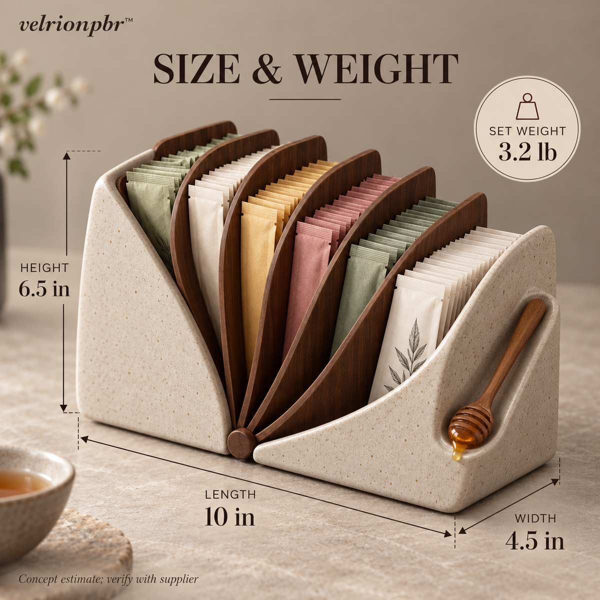 Fanfold Tea Sachet Archive size and weight: 10 by 4.5 by 6.5 inches, estimated 3.2 pounds