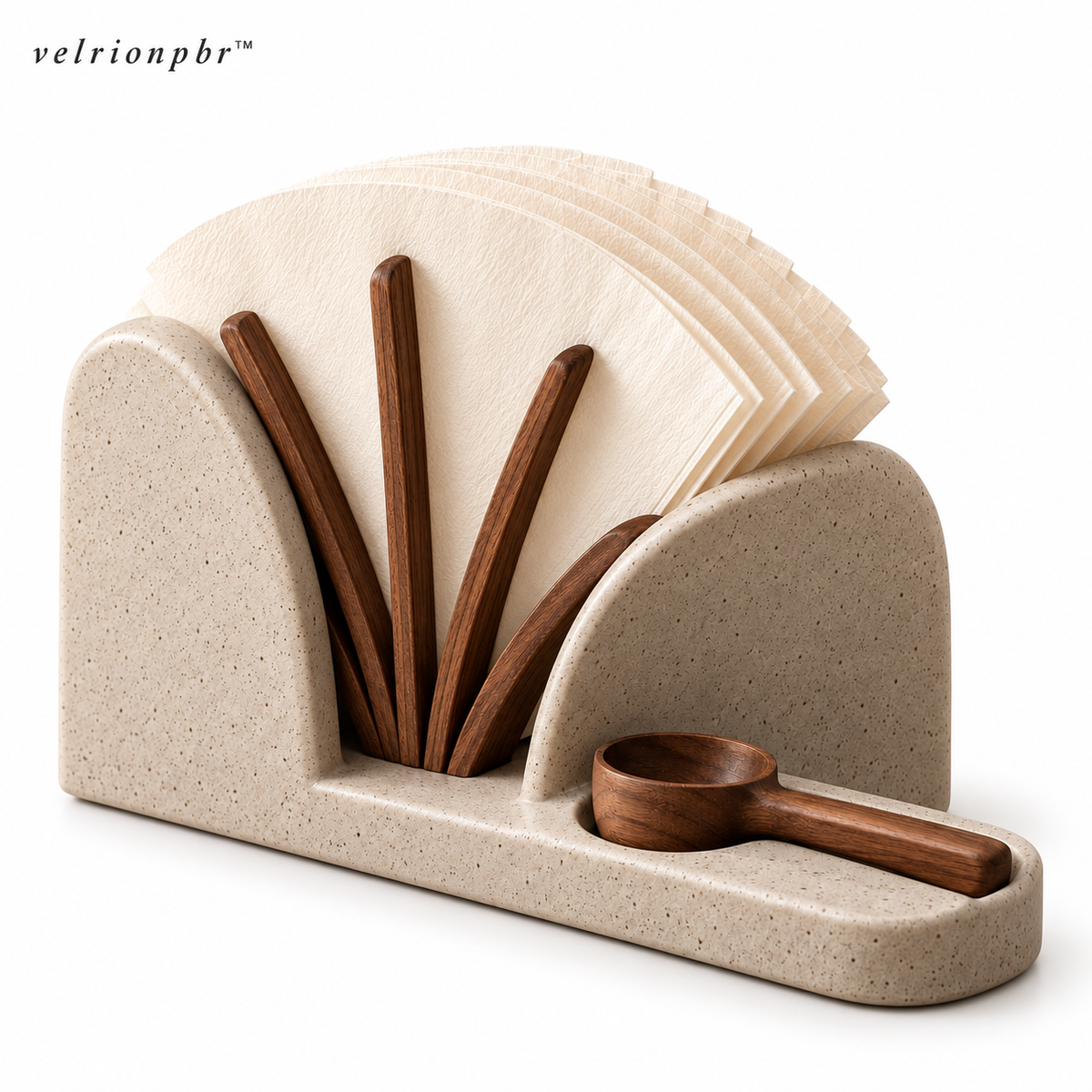 Fan Vault Coffee Filter Holder and scoop dock on a white background
