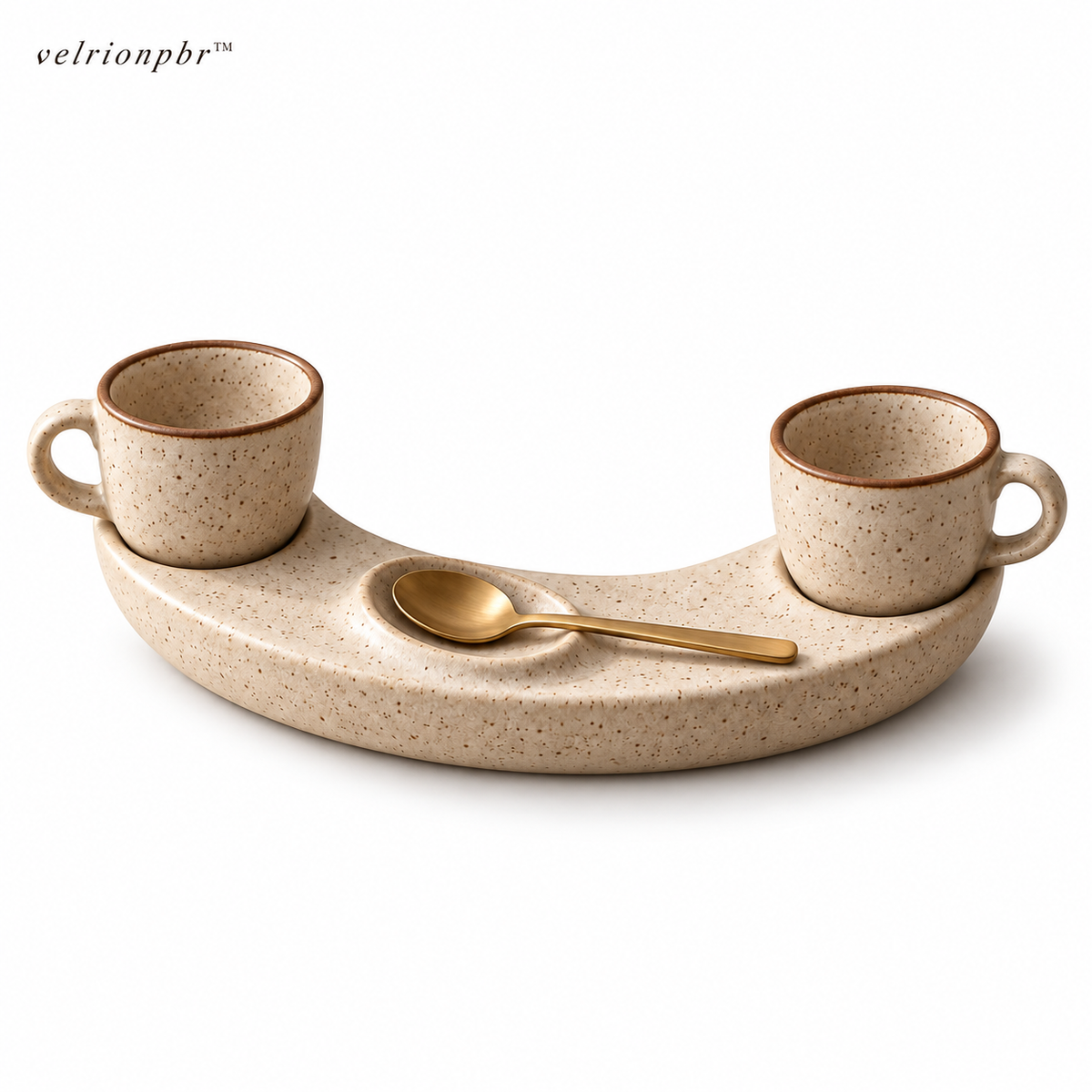 Crescent Espresso Pairing Set with two espresso cups on a white background