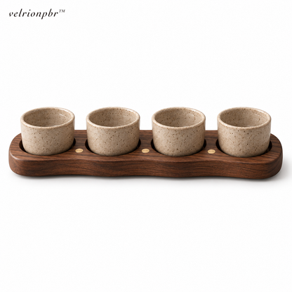 Coffee Flight Tasting Rail with four mini cups on a white background
