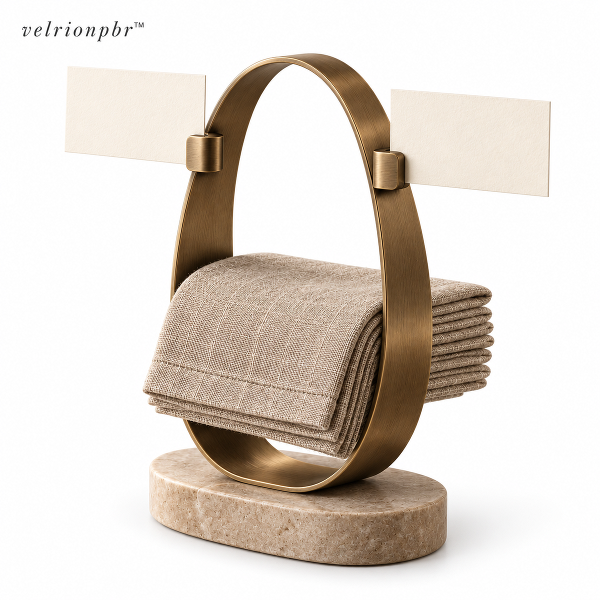 Orbit Loop Napkin Totem with place-card clips on a white background