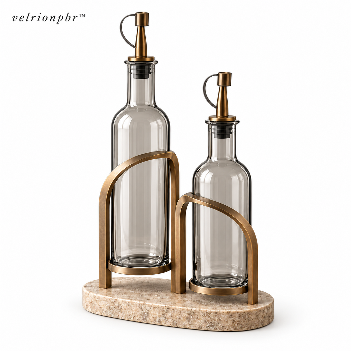 Twin Arch Oil and Vinegar Cruet Dock Set on a white background